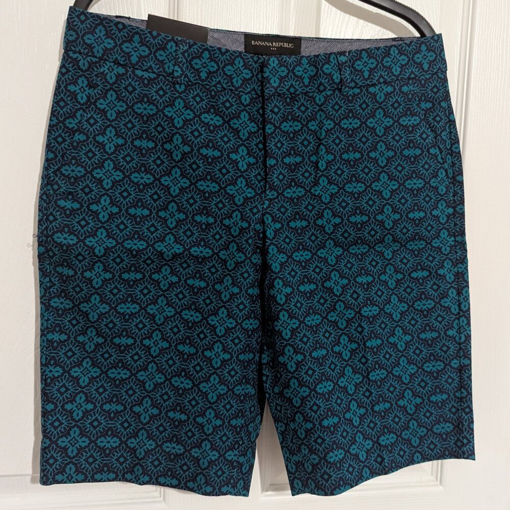 NWT Banana Republic Aqua Blue Print 10" Bermuda Short With Pockets Sz 0